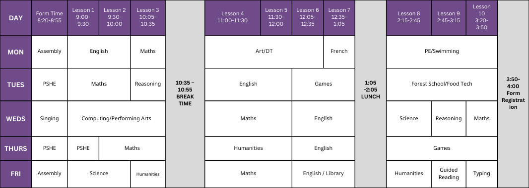 Y4 Timetable