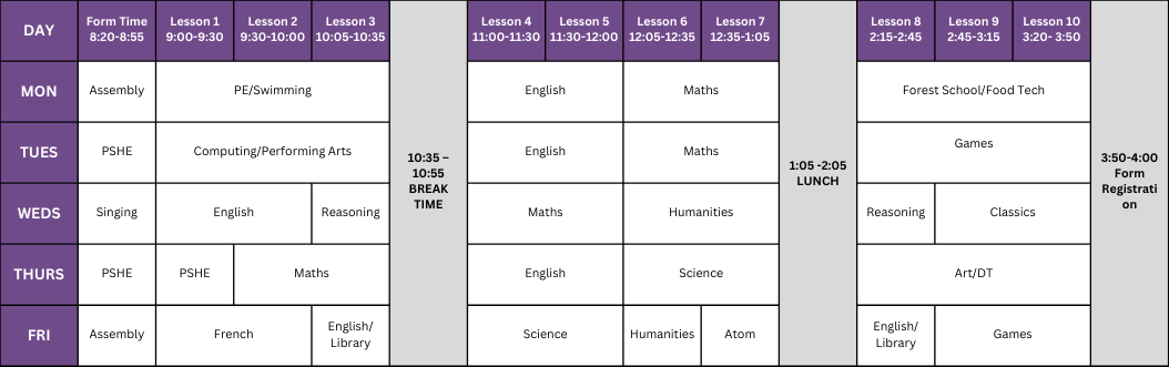 Y5 Timetable