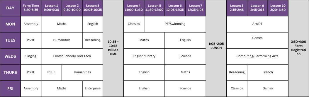 Y6 Timetable